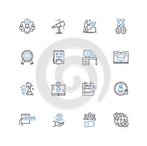 Brain center line icons collection. Cognition, Synapse, Memory, Neurotransmitter, Intelligence, Cortex, Attention vector photo