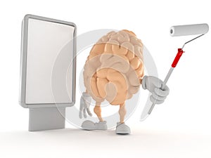 Brain character with blank billboard