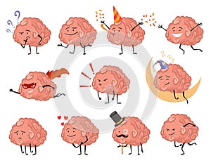 Brain character emotion. Intelligence emoji slipping loving or smiling illustration. Cute hero brain emoji isolated on