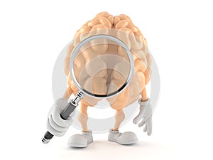 Brain character looking through magnifying glass
