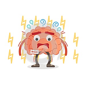 Brain character under pressure, vector illustration. Stress impulse and anxiety.