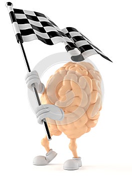 Brain character waving race flag