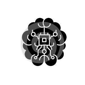 Brain chipset black icon, vector sign on isolated background. Brain chipset concept symbol, illustration