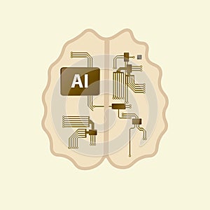 Brain with circuits and with the word AI, artificial intelligence concept