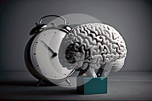 Brain With A Clock, Representing Time Management. Generative AI