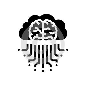 brain and cloud computing glyph icon vector illustration