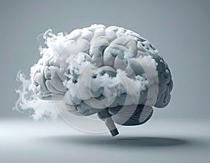 Brain with clouds represents mental health problems and difficulty thinking