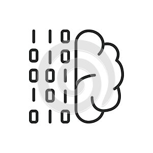 Brain coding, icon in line design. Brain, coding, intelligence, programming, neural, AI, algorithm on white background