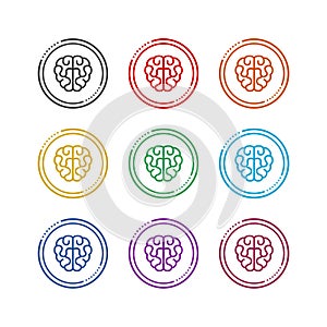 Brain color icon set isolated on white background