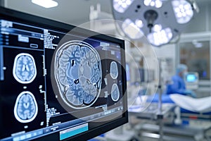 Brain of comatose patient in an intensive care unit is analyzed using tomography photo
