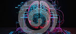 Technology neon wired brain photo