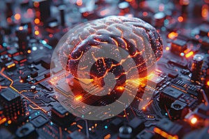 Brain on Computer Circuit Board Generative AI