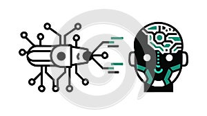 Brain-computer interface and AI mind. Human-machine integration. vector design Generative AI