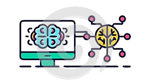 Brain Computer Interface, AI and Neural Networks, vector design Generative AI