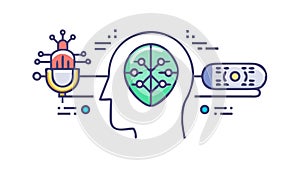 Brain-computer interface: neural networks and advanced AI, vector design Generative AI