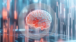 Brain on computer screen, exploring the future of artificial intelligence, machine learning, and deep learning