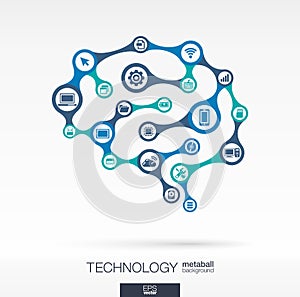 Brain concept with computer, technology, digital icons.