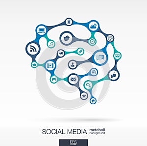 Brain concept with earth, network, social media, technology icons