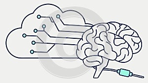 Brain Connected to Cloud Technology Digital Brain Interface Icon, vector design Generative AI
