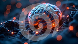 Brain connected to digital networks, technology, and brain-computer interaction. AI Generated