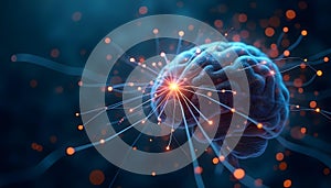 Brain connected to digital networks, technology, and brain-computer interaction. AI Generated
