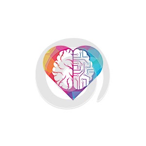 Brain connection heart shape concept logo design.