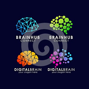 Brain connection logo design. digital brain logo template