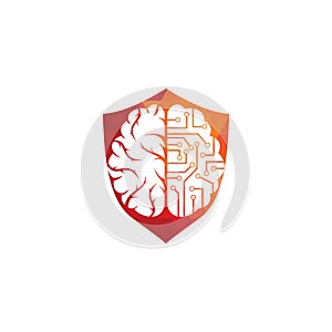 Brain connection shield shape concept logo design.