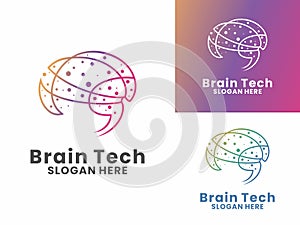 Brain Connection Technology logo vector template. Tech brain logo design concept with gradient color branding. Intelligence logo