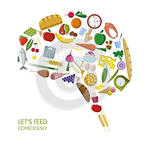 Brain consisting of foods and other objects photo