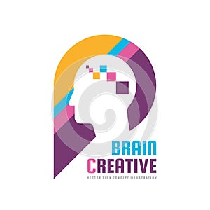Brain creative - concept logo template vector illustration. Human head character sign. Abstract people face symbol.