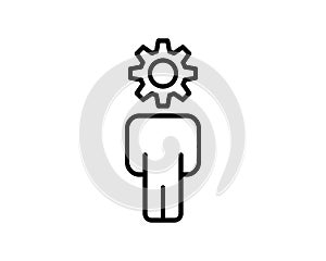 Brain creativity line icon. Head with gears. SEO engine optimization. Creative idea. Intellect technology Business solution.