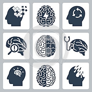 Brain degenerative deseases, memory loss related icons photo