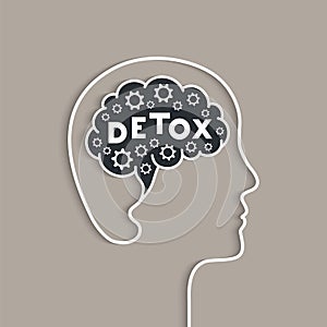 Brain detox concept with head, mind, gears and letters