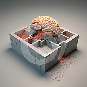 A brain diagram highlighting an area of stored memories that has become obstructed by strategies Psychology emotions photo
