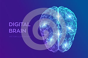 Brain. Digital brain. 3D Science and Technology concept. Neural network. IQ testing, artificial intelligence virtual