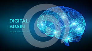 Brain. Digital brain. 3D Science and Technology concept. Neural network. IQ testing, artificial intelligence virtual emulation