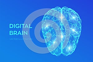 Brain. Digital brain. 3D Science and Technology concept. Neural network. IQ testing, artificial intelligence virtual emulation