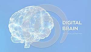 Brain. Digital brain. 3D Science and Technology concept. Neural network. IQ testing, artificial intelligence virtual emulation