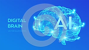 Brain. Digital brain. 3D Science and Technology concept. Neural network. IQ testing, artificial intelligence virtual emulation