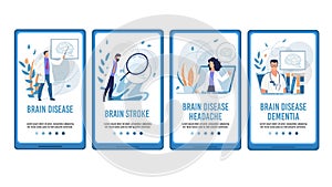 Brain Disease Treatment Mobile Flat Webpage Set