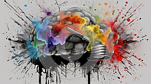 Brain Doodle Graffiti Sketch illustration Colorful Creative Logic Human Mind Painting Skull Mindset Drawing Abstract Thinking