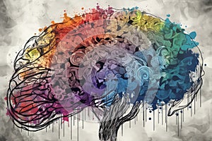 Brain Doodle Graffiti Sketch illustration Colorful Creative Logic Human Mind Painting Skull Mindset Drawing Abstract Thinking