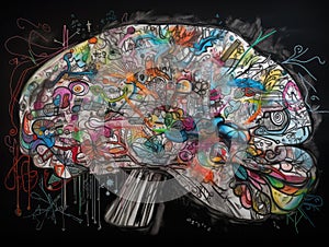 Brain Doodle Graffiti Sketch illustration Colorful Creative Logic Human Mind Painting Skull Mindset Drawing Abstract Thinking