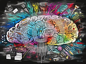 Brain Doodle Graffiti Sketch illustration Colorful Creative Logic Human Mind Painting Skull Mindset Drawing Abstract Thinking