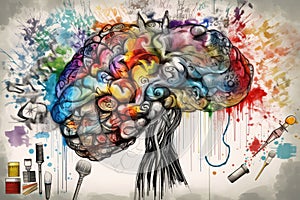 Brain Doodle Graffiti Sketch illustration Colorful Creative Logic Human Mind Painting Skull Mindset Drawing Abstract Thinking