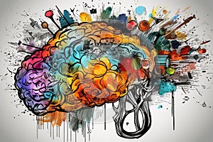 Brain Doodle Graffiti Sketch illustration Colorful Creative Logic Human Mind Painting Skull Mindset Drawing Abstract Thinking