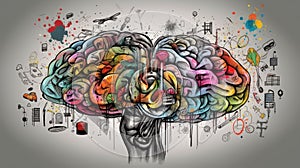 Brain Doodle Graffiti Sketch illustration Colorful Creative Logic Human Mind Painting Skull Mindset Drawing Abstract Thinking