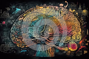 Brain Doodle Graffiti Sketch illustration Colorful Creative Logic Human Mind Painting Skull Mindset Drawing Abstract Thinking