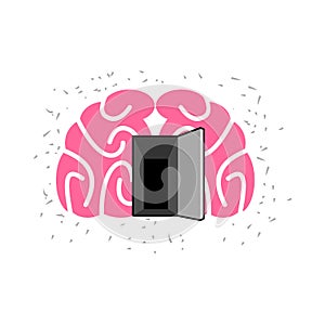 Brain with door open. Open mind. Vector illustration